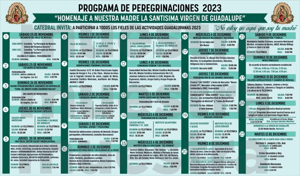Peregrinaciones guadalupanas a catedral de mexicali 2023
